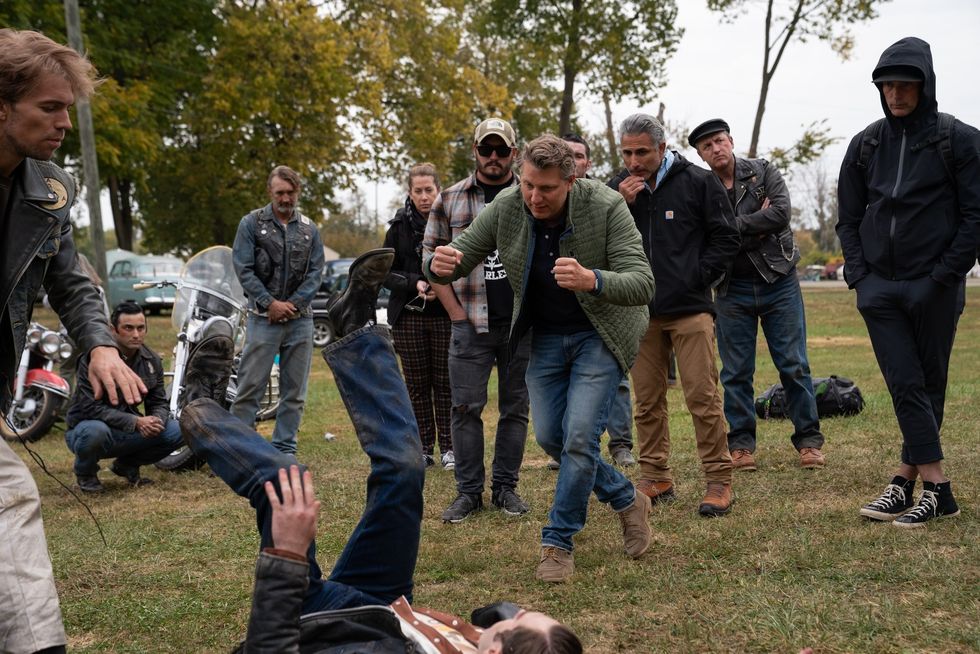 Jeff Nichols and Freddie Poole behind the scenes of The Bikeriders\u200b