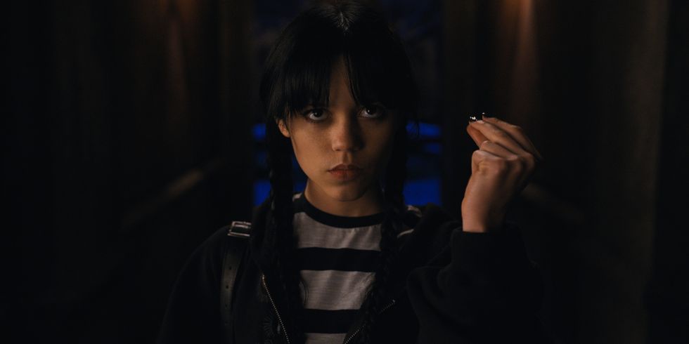 Jenna Ortega as Wednesday Addams snapping in 'Wednesday.'