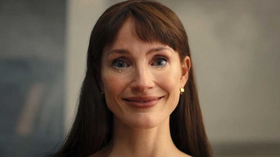 Jessica Chastain standing stiffly with tears rolling down her face in Other Mommy