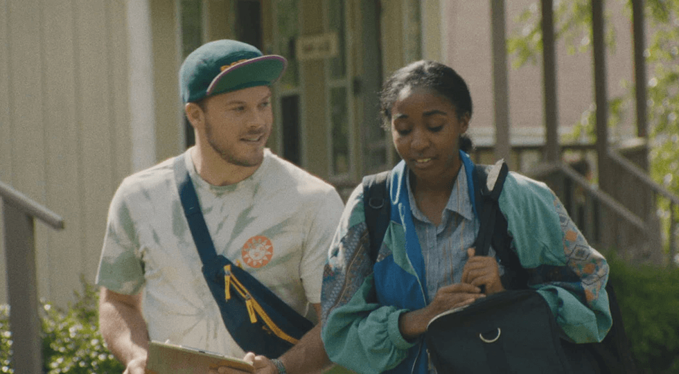Jimmy Tatro and Ayo Edebiri in 'Theater Camp' (2023)