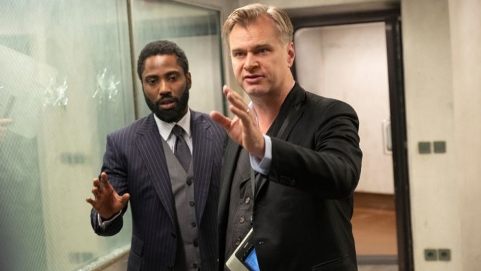 John David Washington and Christopher Nolan on the set of 'Tenet'