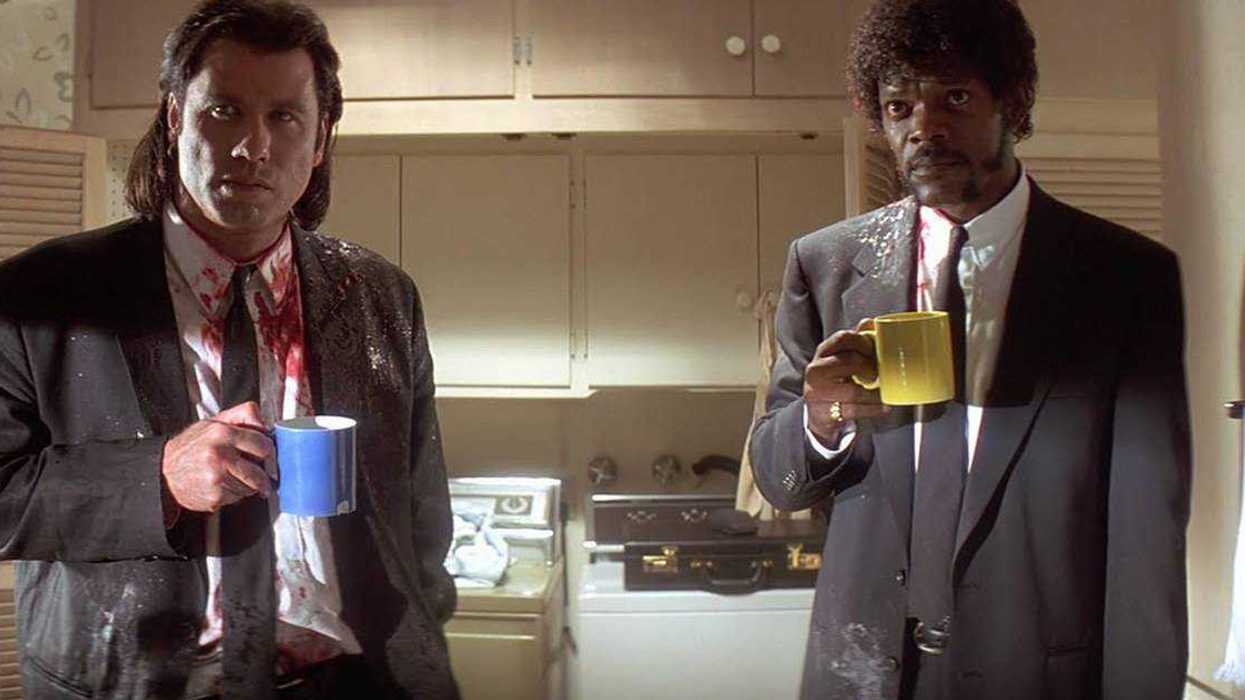 John Travolta as Vincent Vega and Samuel L. Jackson as Jules Winnfield