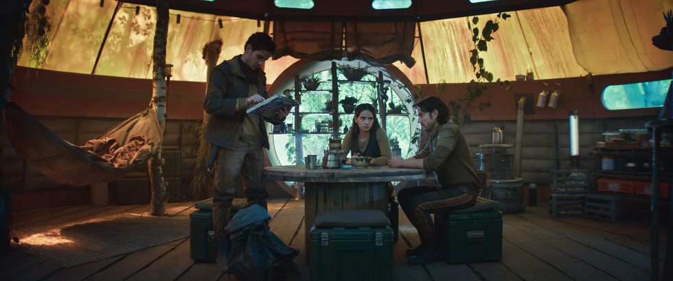 (L-R) Wilmon Paak (Muhannad Bhaier), Bix Caleen (Adria Arjona) and Cassian Andor (Diego Luna) in Lucasfilm's ANDOR Season 2, exclusively on Disney+. Photo courtesy of Lucasfilm. \u00a92025 Lucasfilm Ltd. & TM. All Rights Reserved.