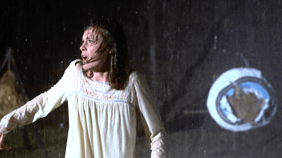 Laurie Bartram as the character Brenda Jones in a tense, rainy scene from Friday the 13th (1980)