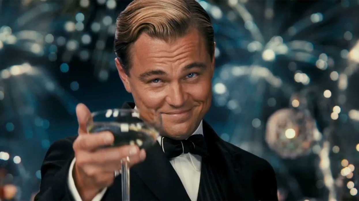 Leonardo Dicaprio toasting with a martini