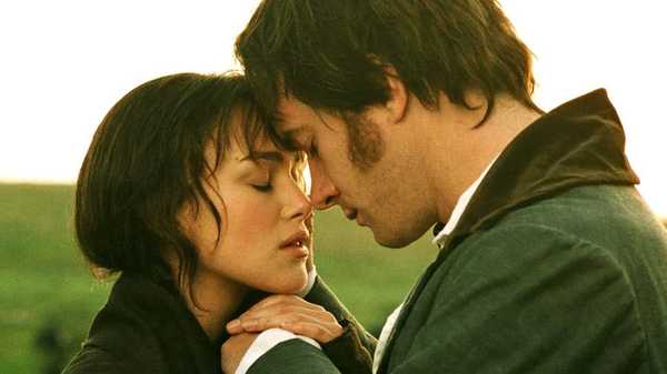 Lizzy and Mr. Darcy pressing their foreheads together in Pride & Prejudice 2005