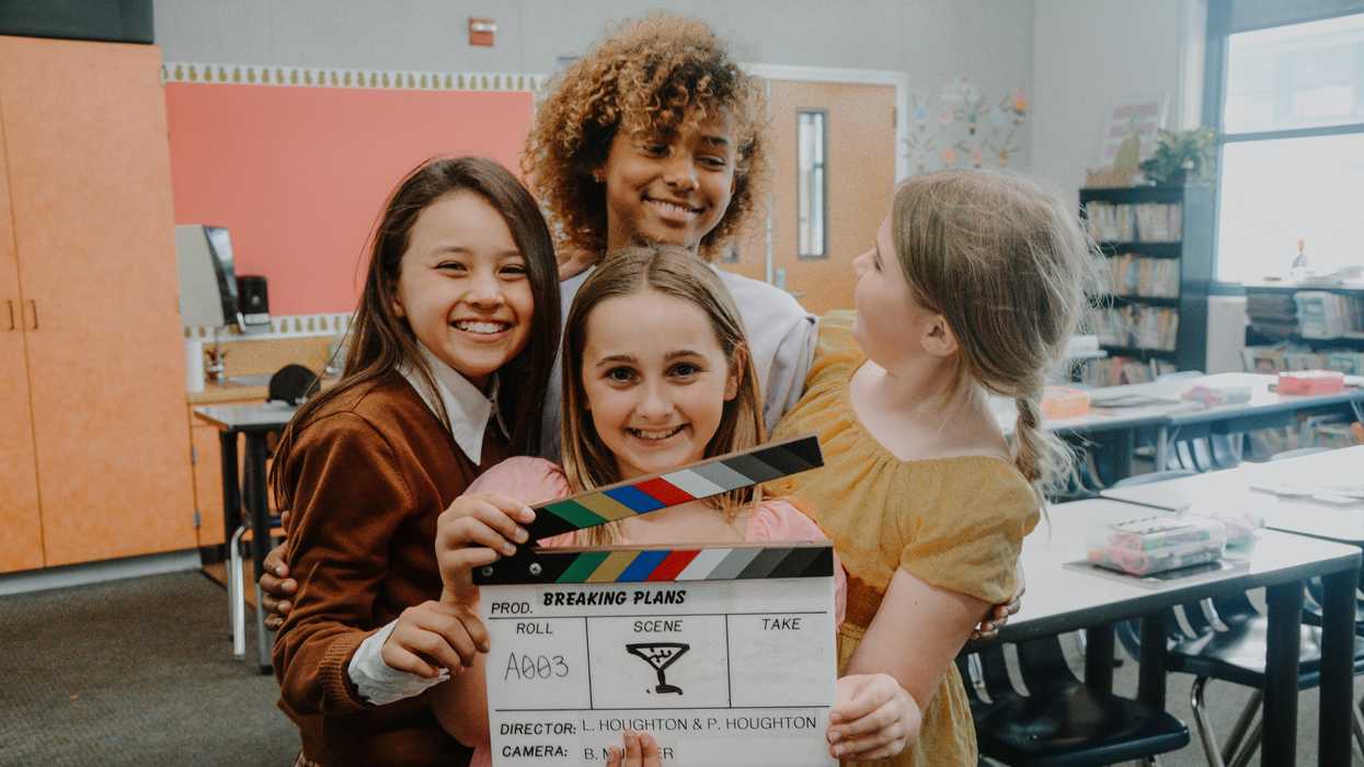 London Houghton and cast on the set of Breaking Plans