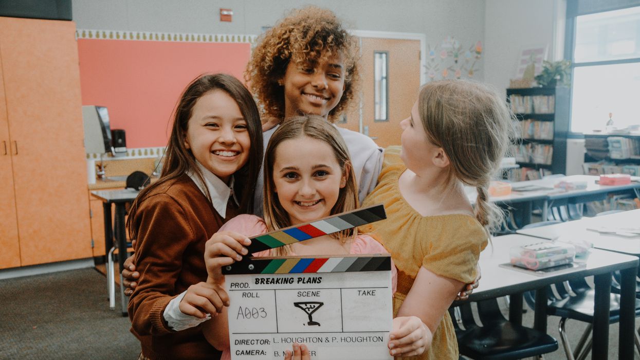 London Houghton and cast on the set of Breaking Plans