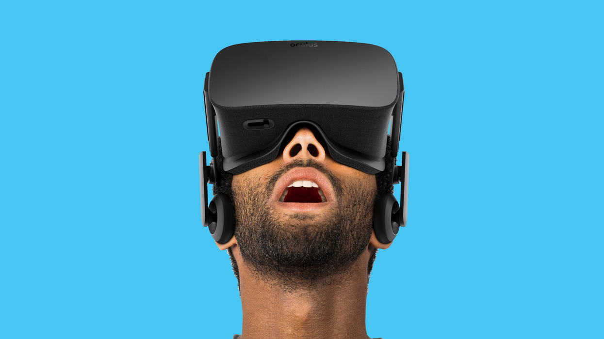 Man wearing VR glasses VR pornography gamelink no filmschool vod on demand