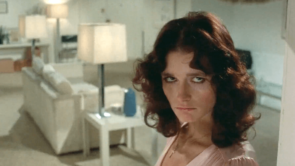 Margot Kidder in a scene from the 1972 psychological thriller film Sisters