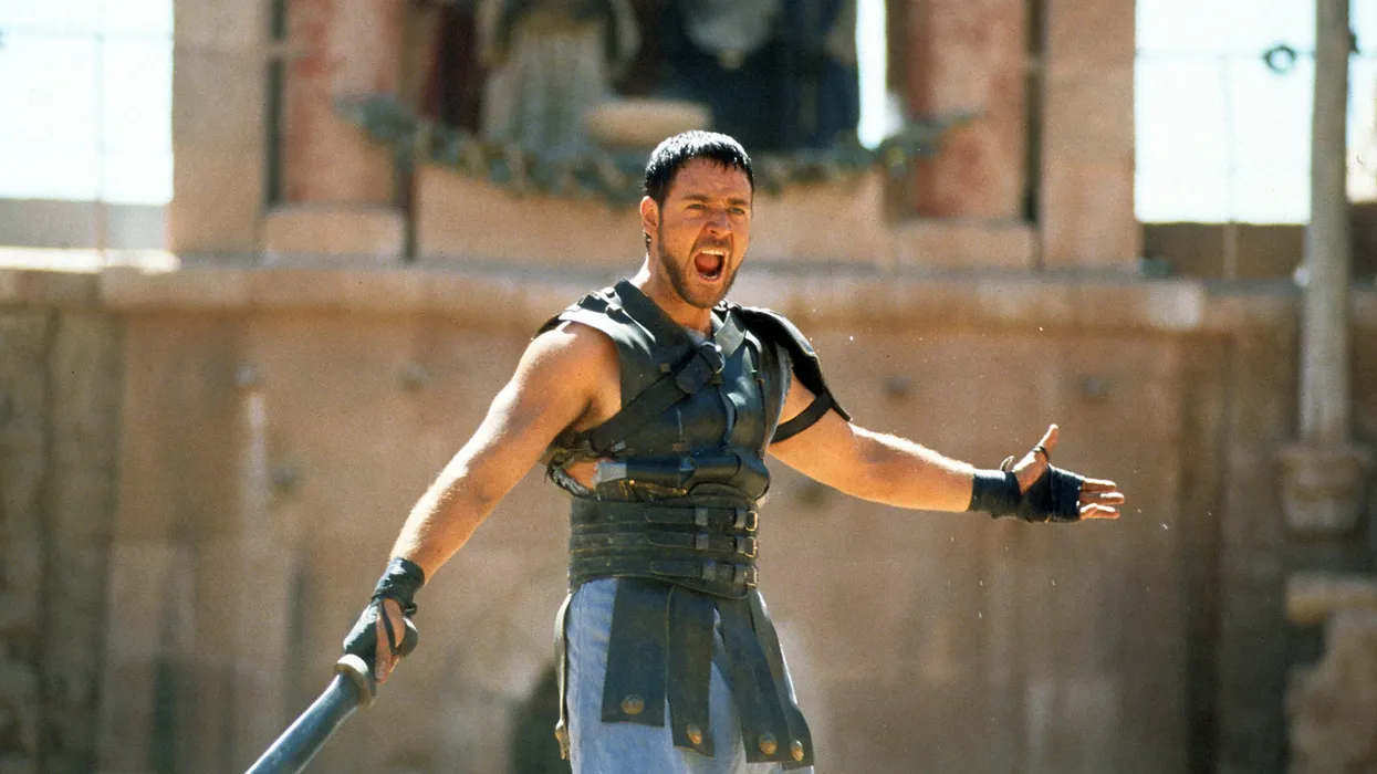 Maximus Decimus Meridius, played by Russell Crowe, fighting in the Colosseum in 'Gladiator'