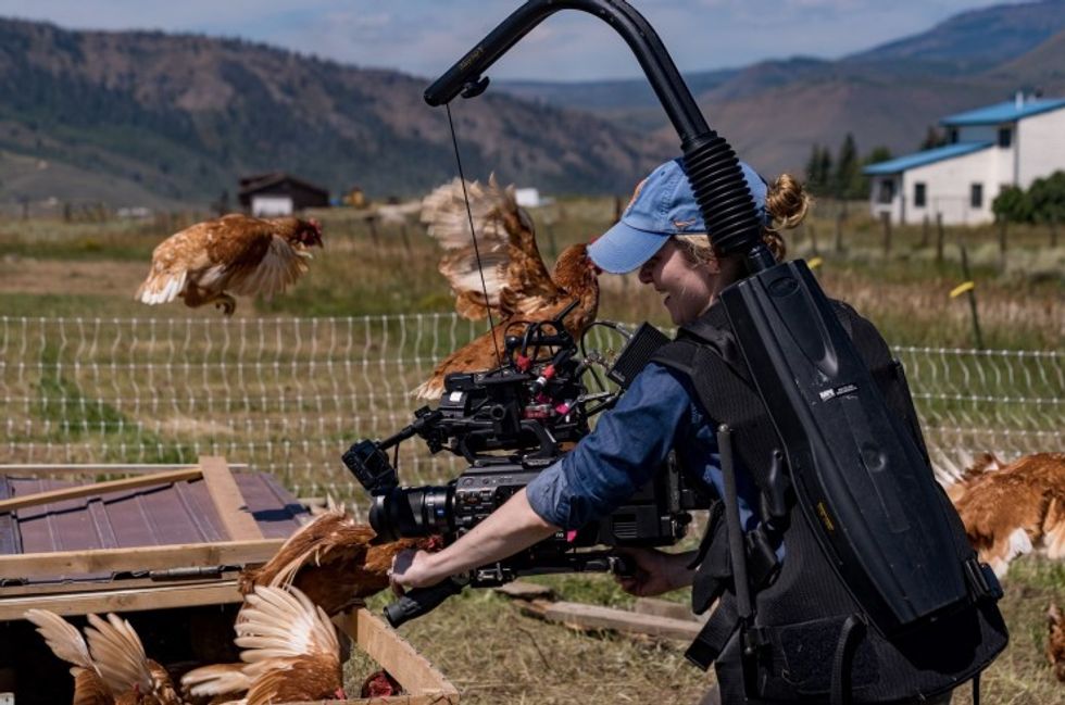 Meg_kettell_testing_the_sony_fx9_autofocus_on_some_unpredictable_chickens