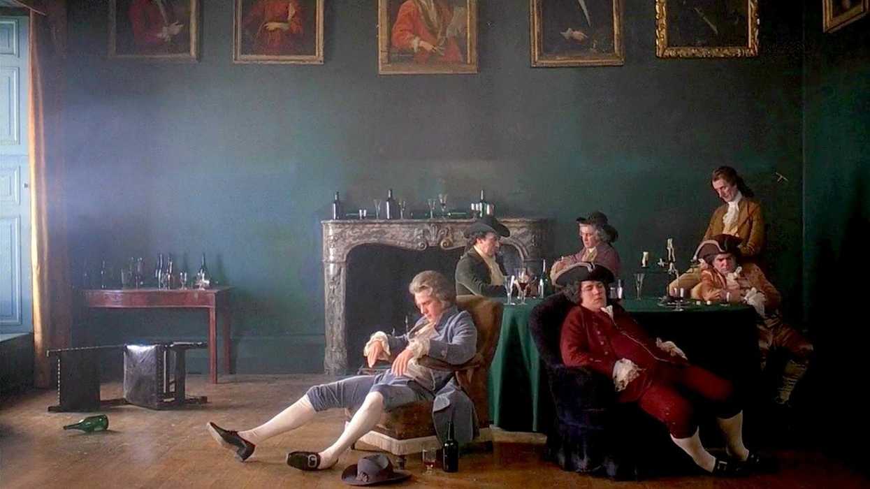 Men lounging in a room during the day in 'Barry Lyndon'