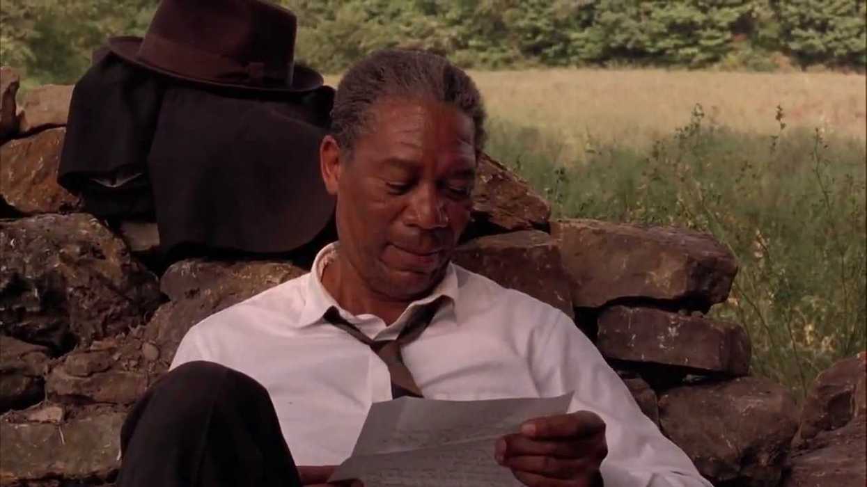 Morgan Freeman as the character Ellis Boyd "Red" reading a scene from the 1994 film The Shawshank Redemption