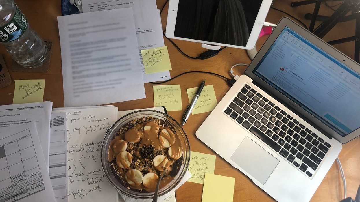 Overhead view of a pandemic producer's desk!