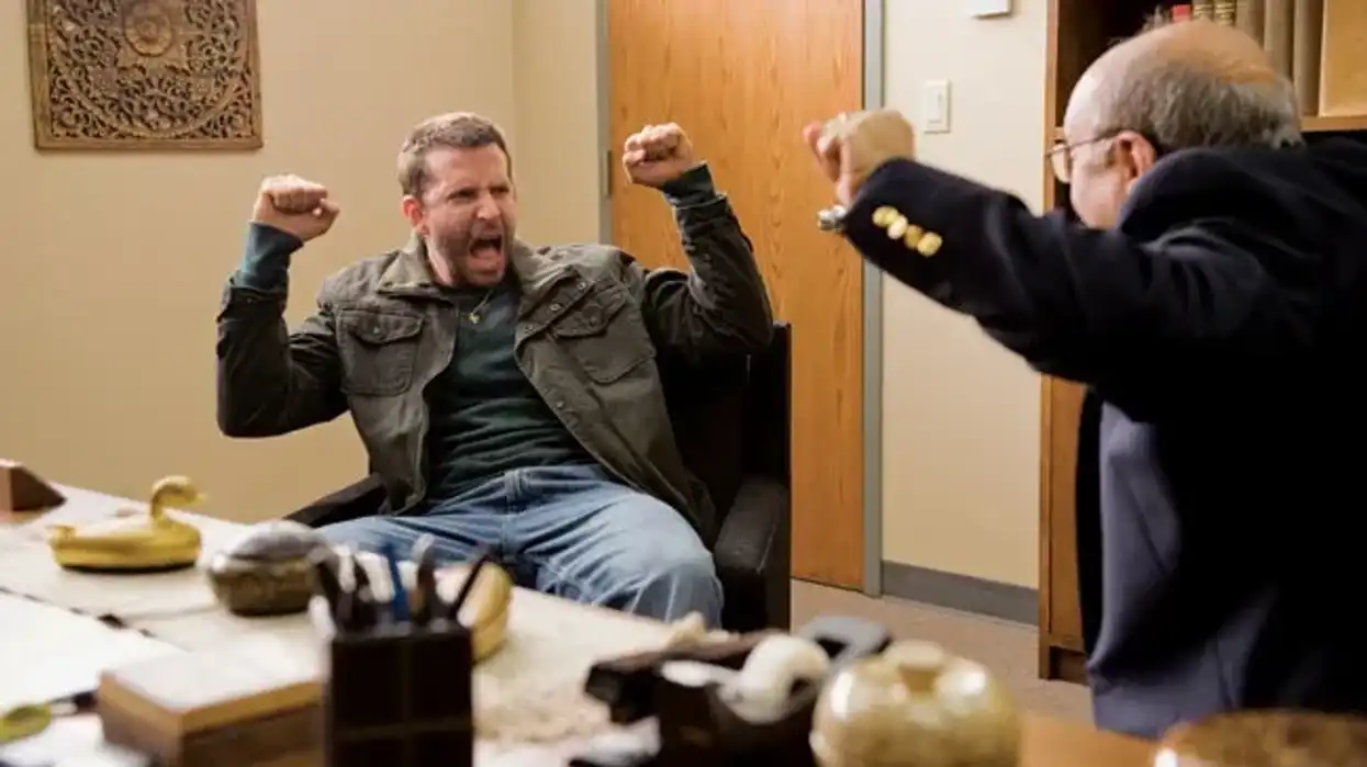 Pat, played by Bradley Cooper, cheering in 'Silver Linings Playbook'
