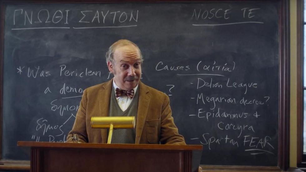 Paul Giamatti as Paul Hunham teaching class in 'The Holdovers'