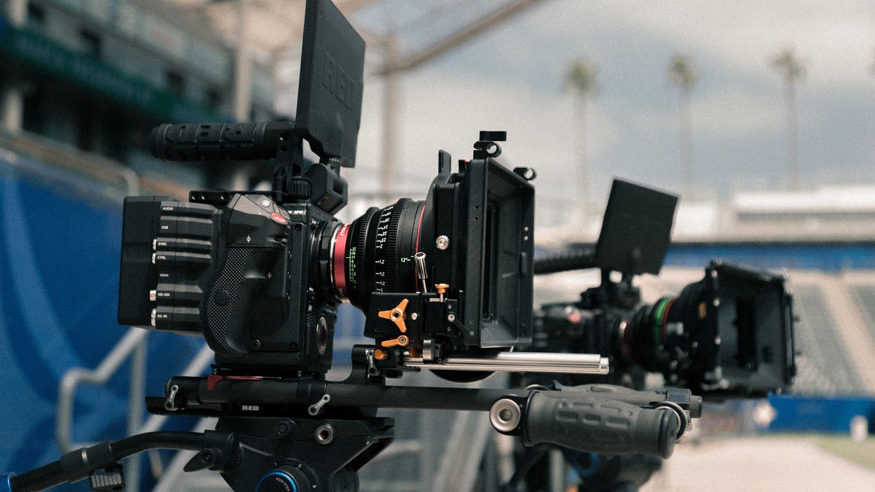 photo of two RED cameras on tripods. 