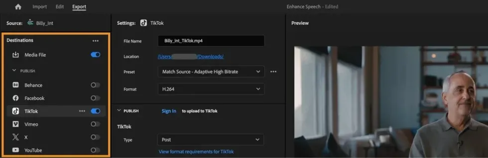 Premiere Pro Native TikTok Integration