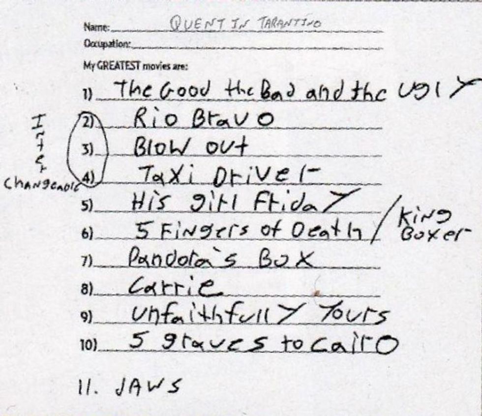 Quentin-tarantinos-handwritten-list-of-the-11-films
