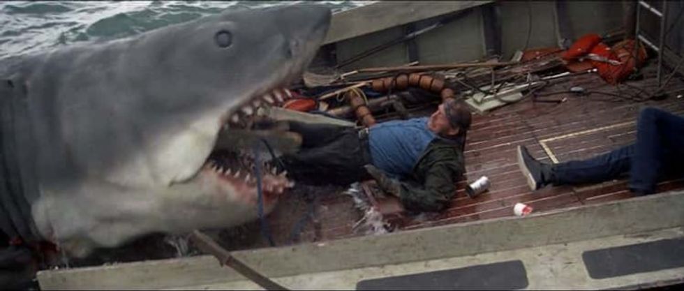 Quints death in the mouth of the shark in 'Jaws'