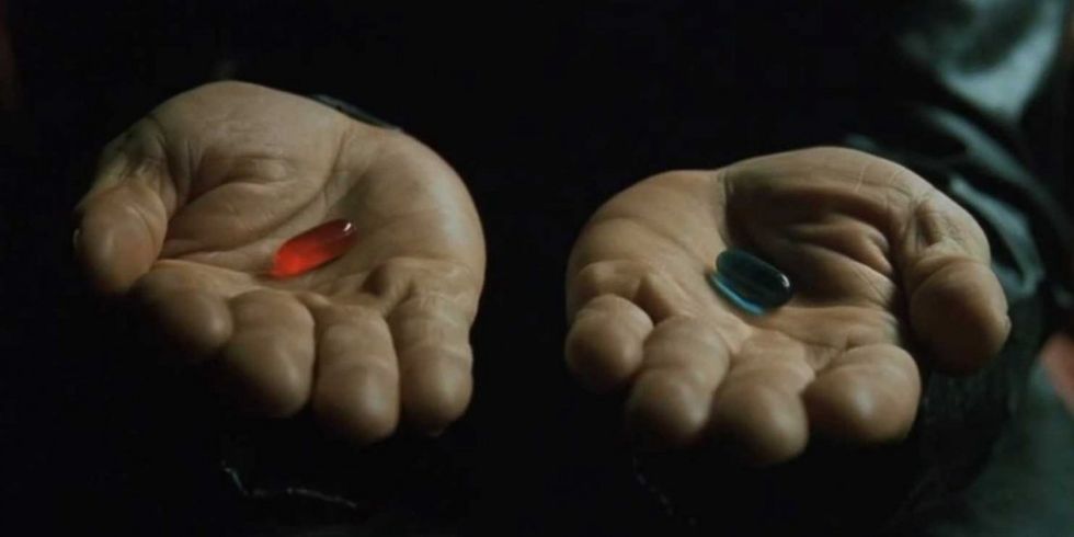Red pill and the blue pill in 'The Matrix'