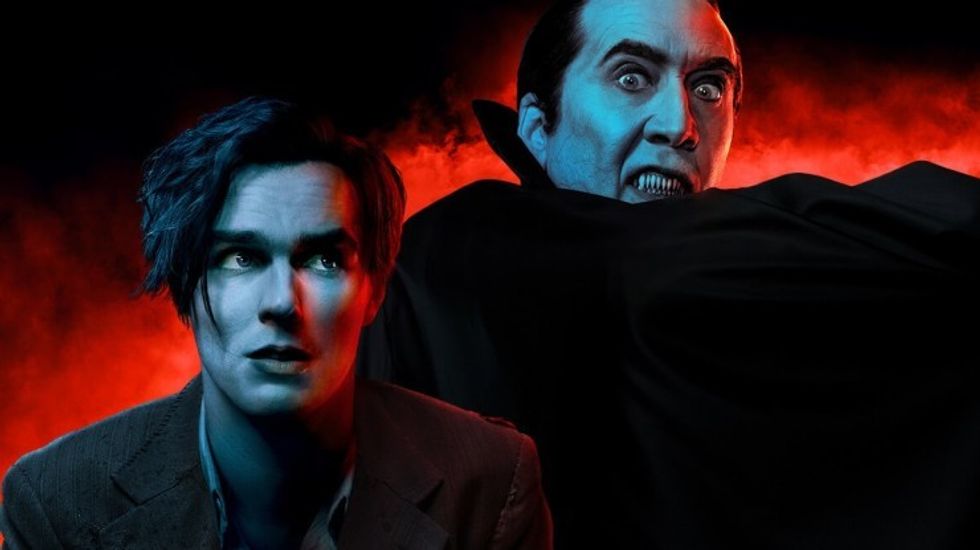 Renfield and Dracula posing for 'Renfield' poster