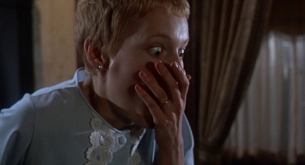 Rosemary Woodhouse, played by Mia Farrow, in shock as she looks at her baby in 'Rosemary's Baby'