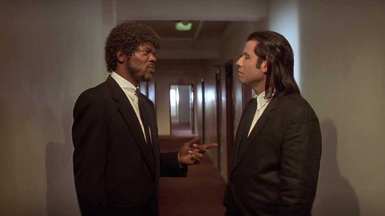 Samuel L. Jackson as Jules and John Tavolta as Vincent, talking about foot massage in Pulp Fiction.