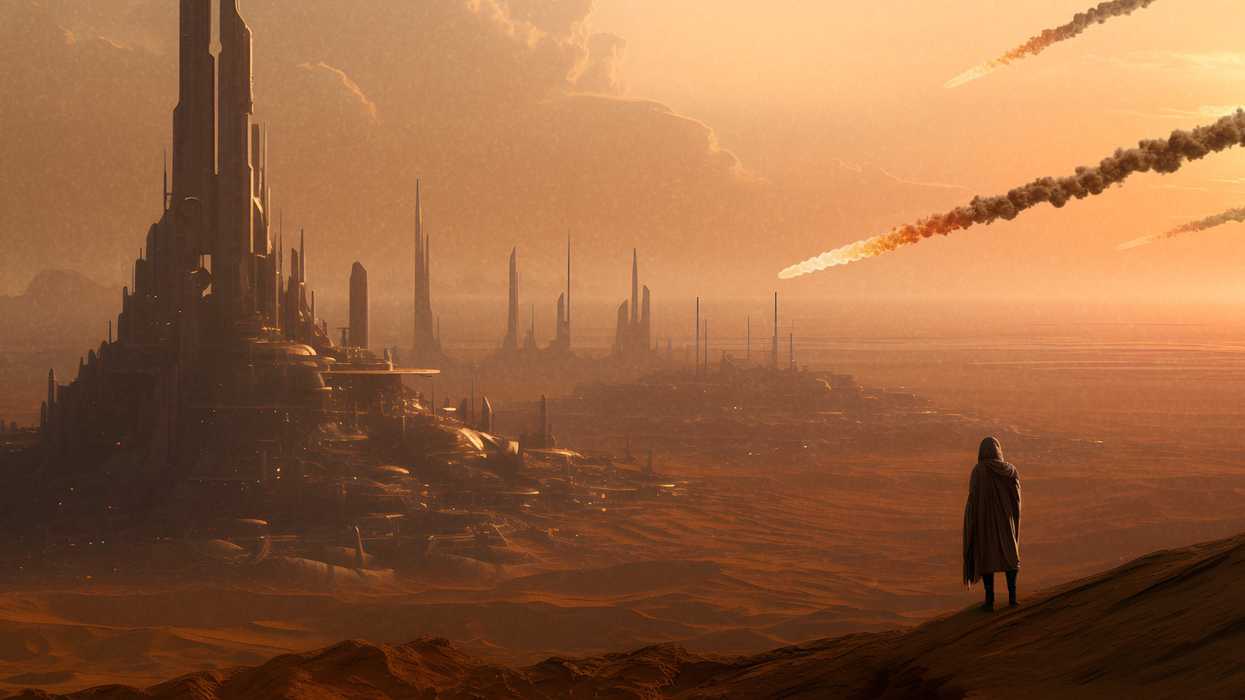 Someone standing overlooking a futuristic city in 'Sol Killer'