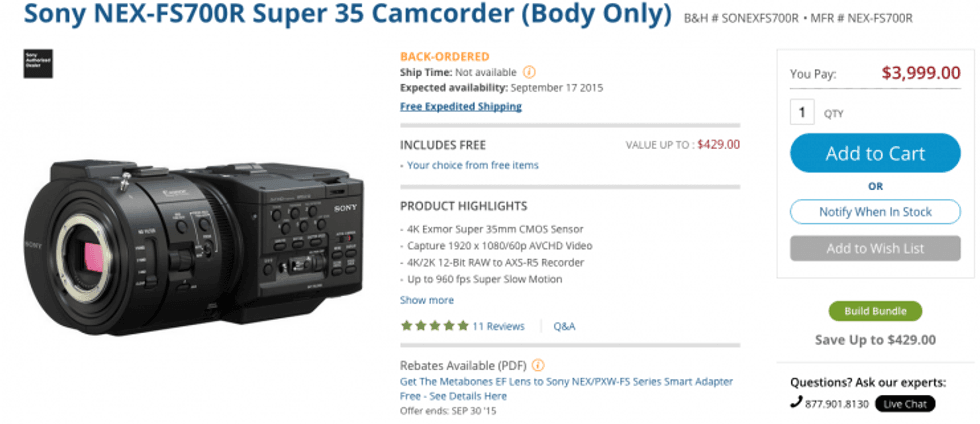 Sony FS700 Price Drop