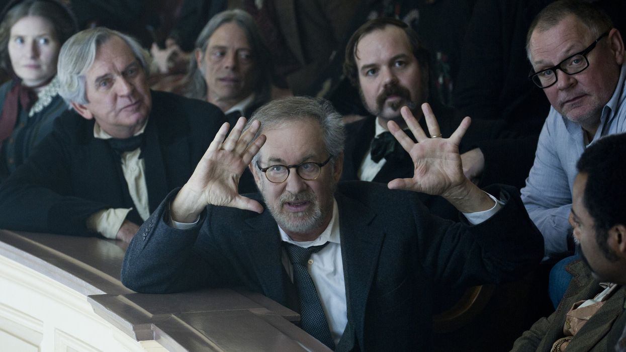 Steven Spielberg, center, setting up a shot for 'Lincoln'