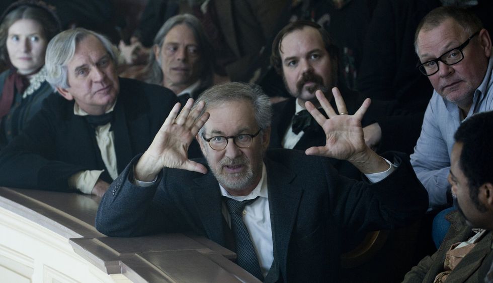 Steven Spielberg, center, setting up a shot for 'Lincoln'