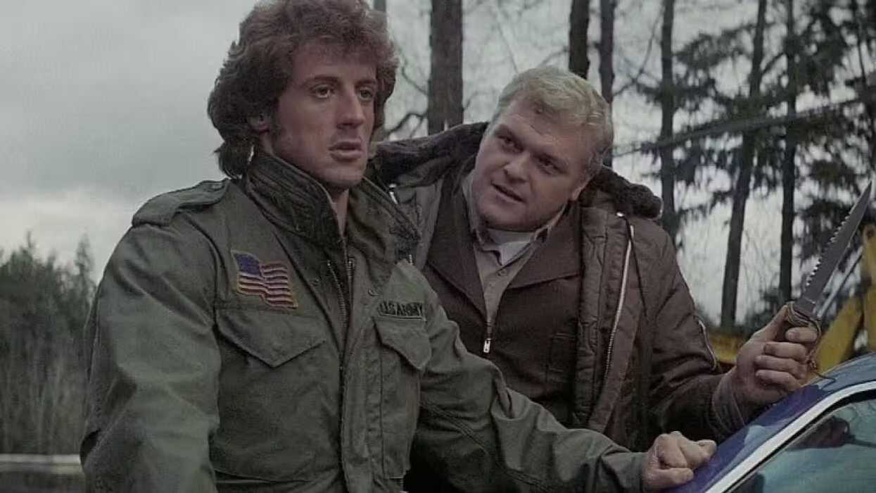 Sylvester Stallone and Brian Dennehy in a still from Rambo: First Blood (1982)