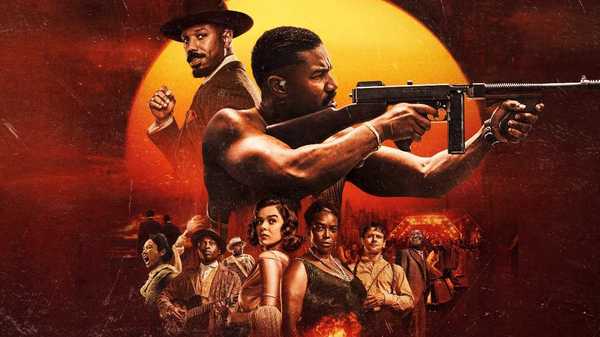 The cast of Sinners arranged on the poster in front of the sunset