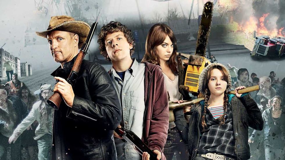 The cast of Zombieland arranged on the poster