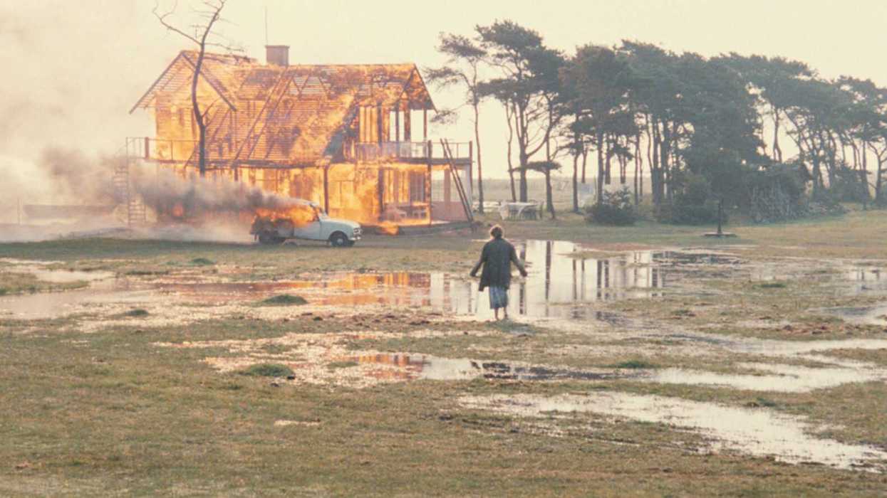 The climactic burning of the house in Andrei Tarkovsky's 1986 film, 'The Sacrifice' (1986).