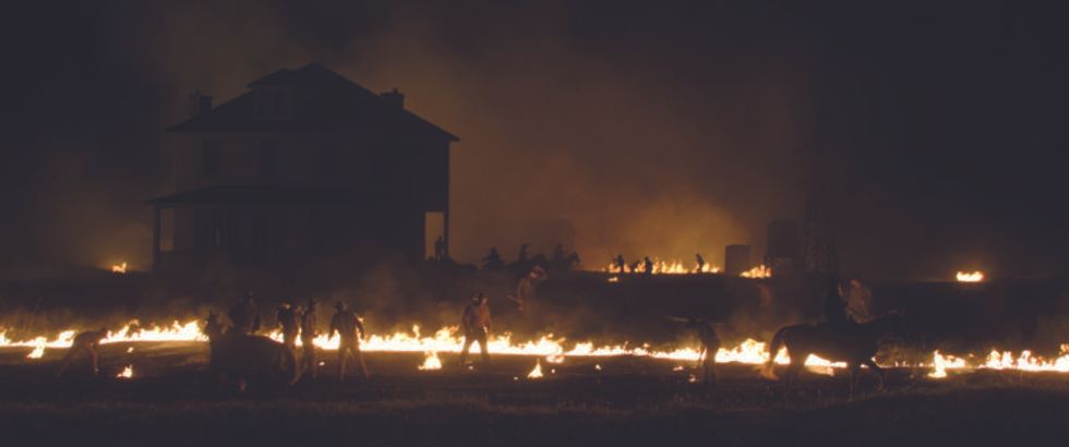 The fire around Hale's house in 'Killers of the Flower Moon'