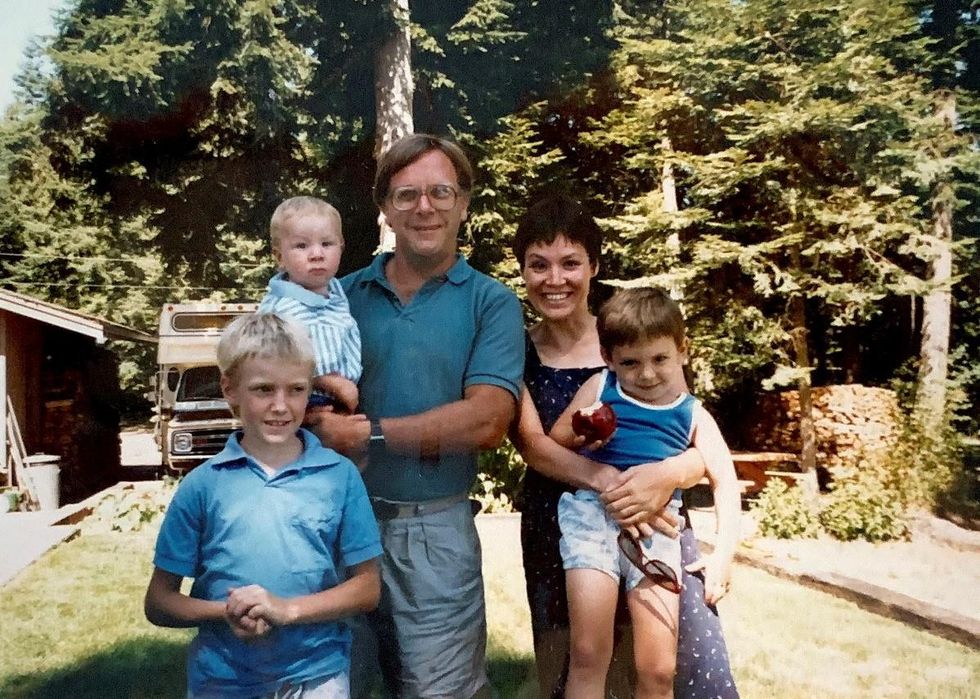 The Harkness family posing in the woods in 'SAM NOW'