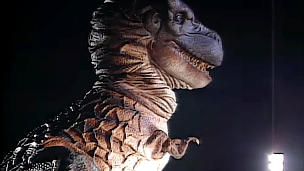 The infamous low-budget Tyrannosaurus Rex puppet from the 1993 B-movie sci-fi horror Carnosaur