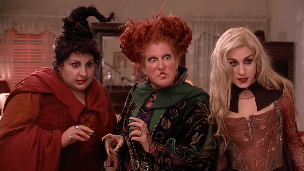The Sanderson sisters (played by Kathy Najimy, Bette Midler, and Sarah Jessica Parker) in Hocus Pocus