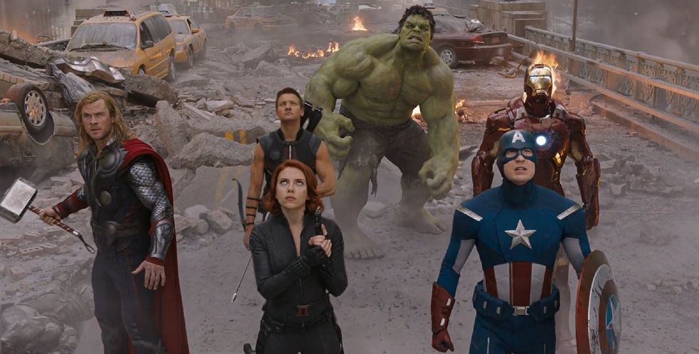 The superhero team, the Avengers, fighting in the city streets, 'The Avengers'
