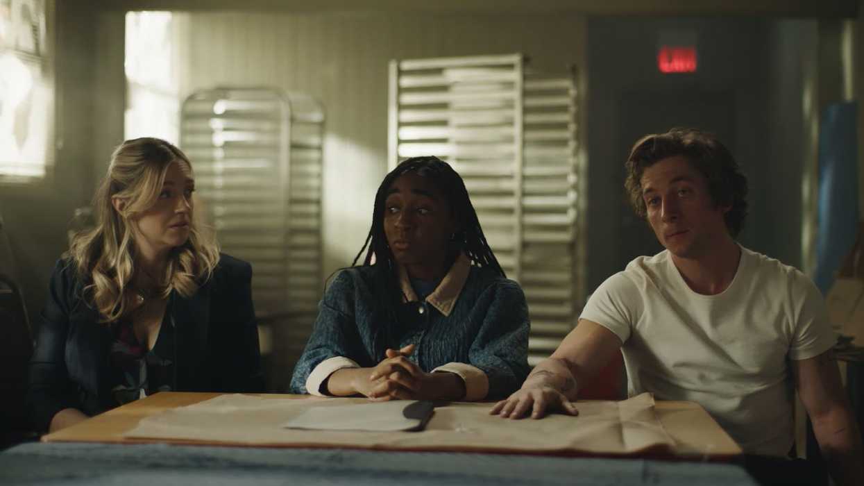 Three people sitting in an unfinsihed building 'The Bear' Season 2