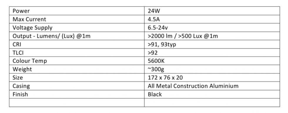 Tile Light Tech Specs