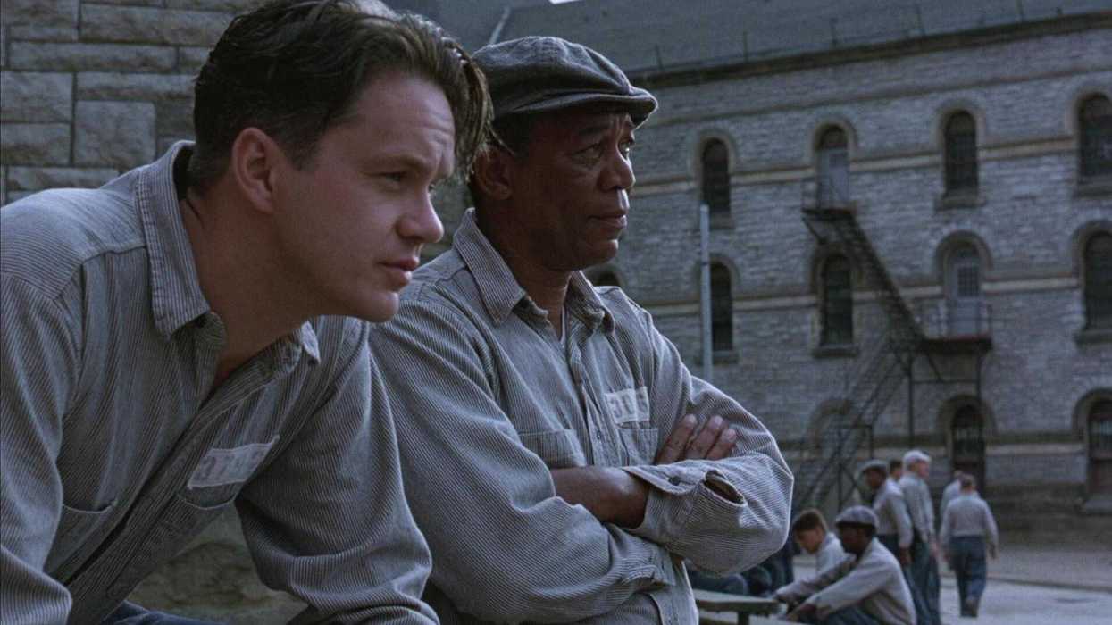 Tim Robbins as Andy Dufresne and Morgan Freeman as Ellis Boyd "Red" Redding in The Shawshank Redemption (1994)
