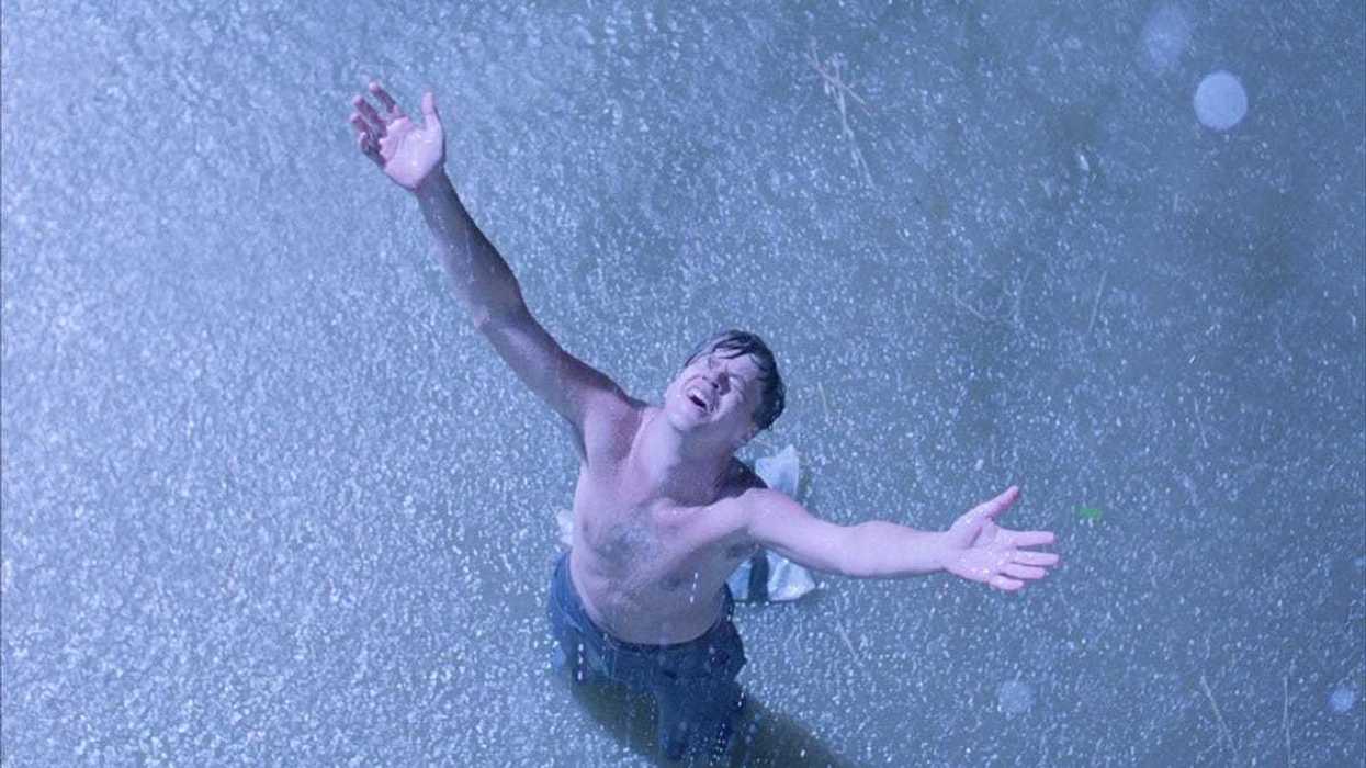 Tim Robbins as Andy Dufresne in The Shawshank Redemption, after he escapes from the prison.