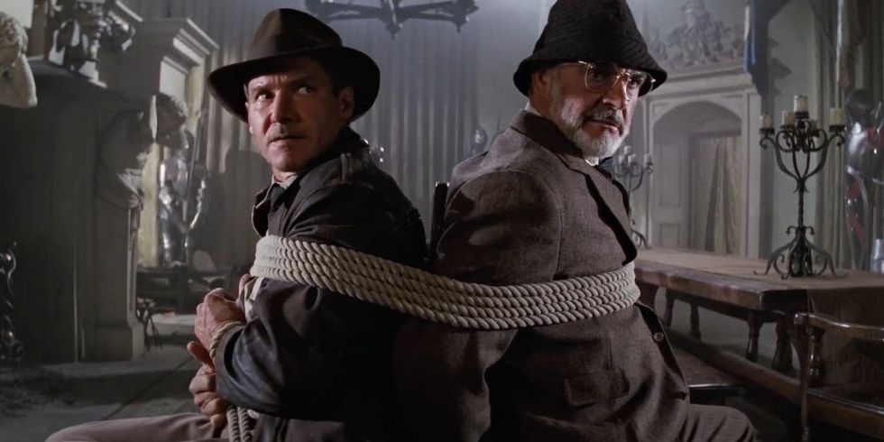 Two men tied together by rope, 'Indiana Jones and the Last Crusade'