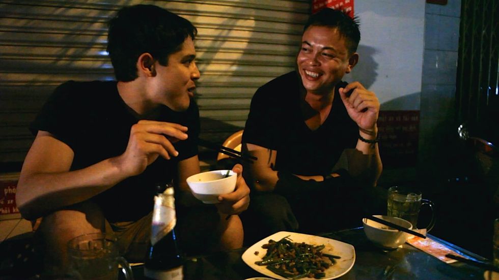 Two people enjoying dinner together, 'TASTE'