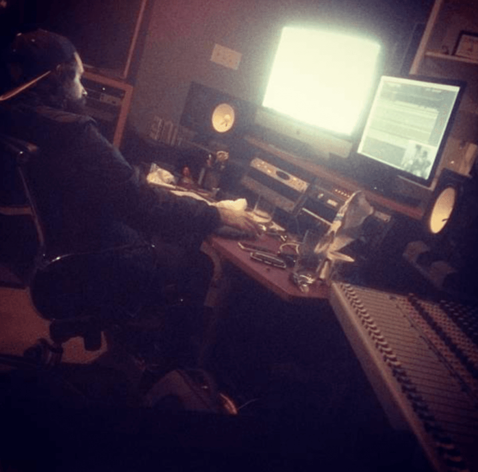 \ufffcJake mans the boards up at his Sound Suite in Shadow Hills. Our mixing ended early a few nights, when his neighbors got too rowdy.
