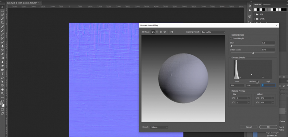 Use your existing image to create a roughness and normal map.